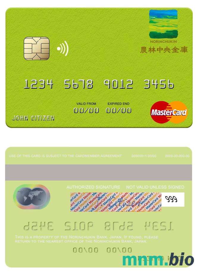 Japan Norinchukin Bank przykład karty mastercard w formacie PSD